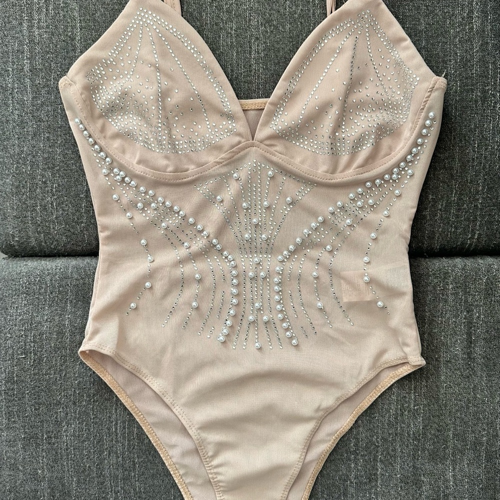 SHEIN jeweled and beaded sheer bodysuit